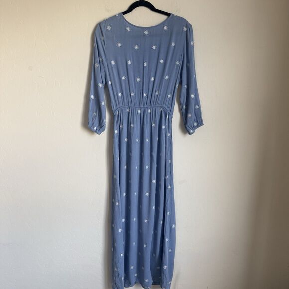 Ivy City Co Blue Floral Embroidered Crepe Maxi Dress Med Cottagecore Modest Boho - Picture 5 of 11